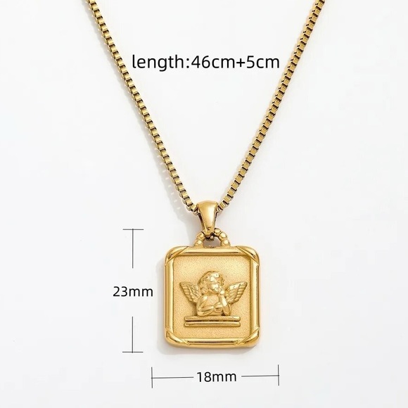 New 18k Gold Stainless Steel Angel Pendant Necklace - Picture 9 of 10